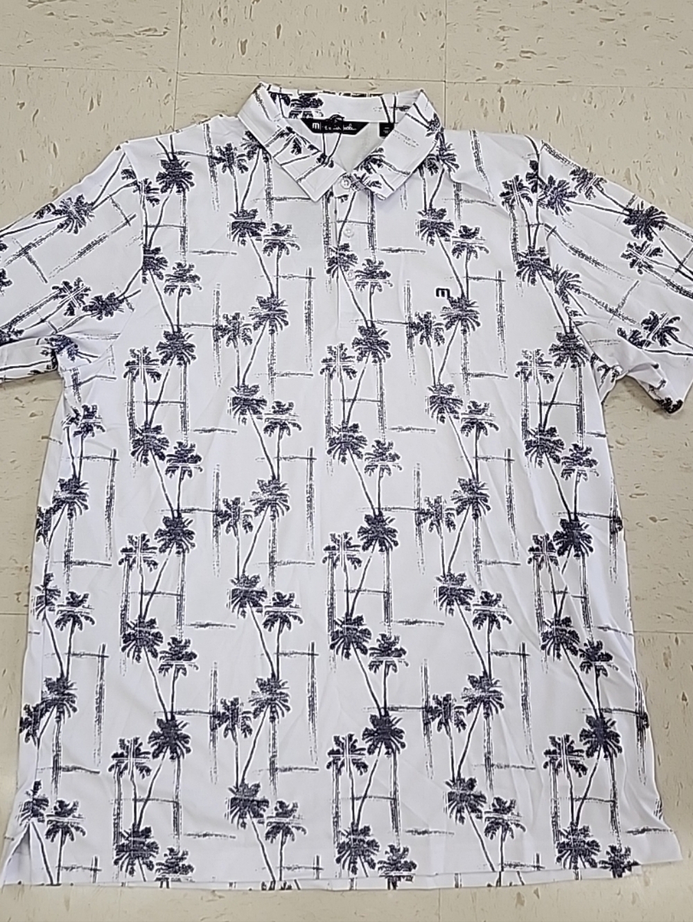 NEW Travis Mathew Finally Here White and Gray Palm Tree Golf Polo Men's Size XXL